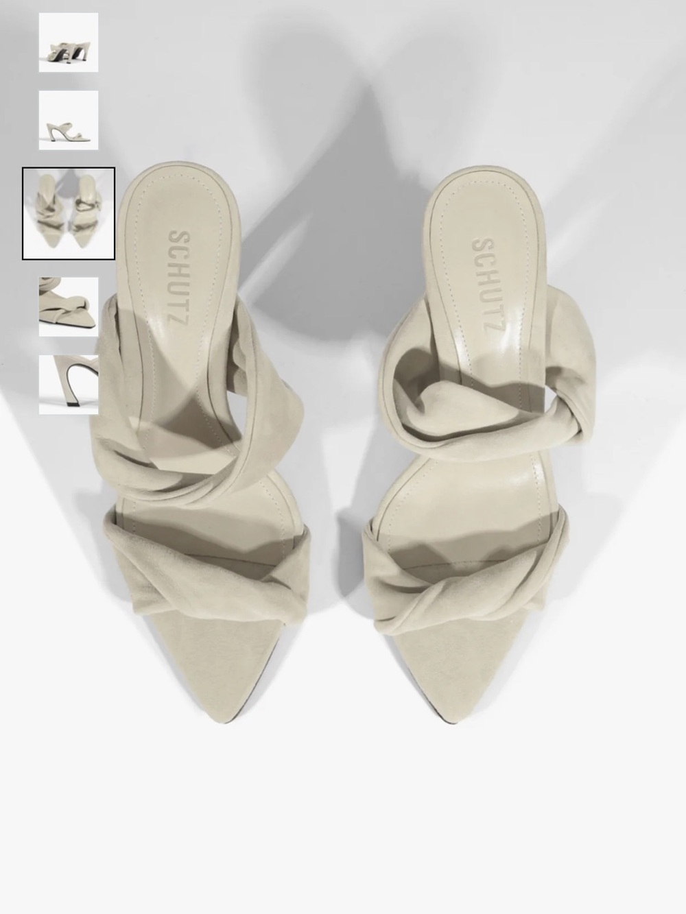 SCHUTZ Light Gray Suede Pointed Toe Knot Mules - Picture 15 of 16